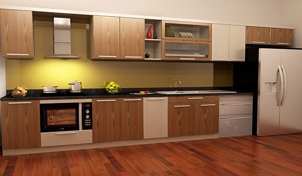 Tủ bếp làm từ chất liệu gỗ công nghiệp có giá thành hợp lý