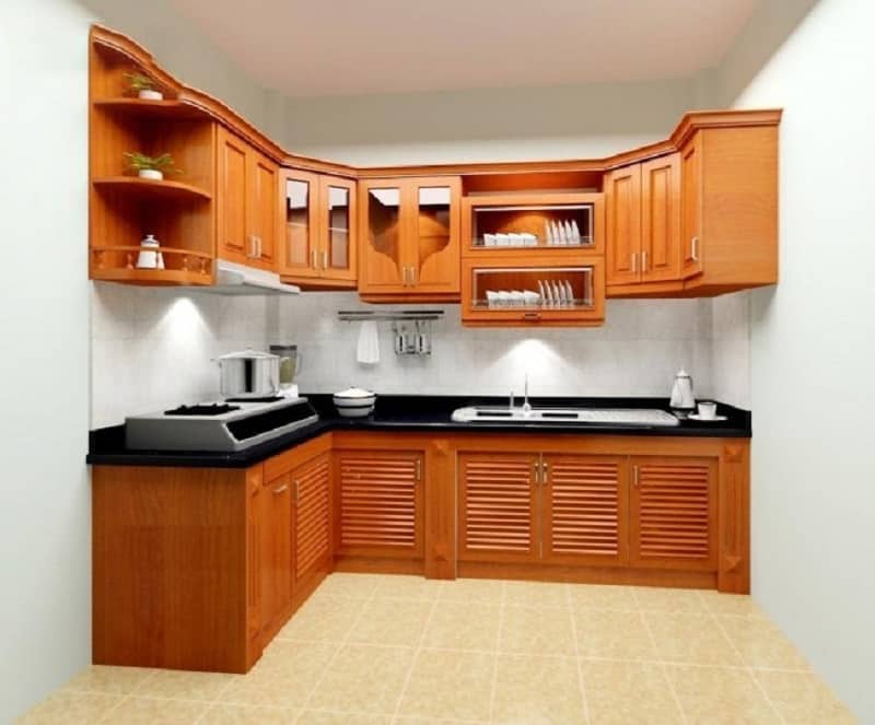 Tủ bếp nhôm kính treo tường giúp căn bếp được sắp xếp gọn gàng