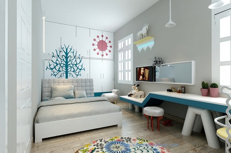 Phòng ngủ nhỏ 9m2 nên sử dụng các gam màu sáng trong thiết kế giúp ăn gian diện tích phòng