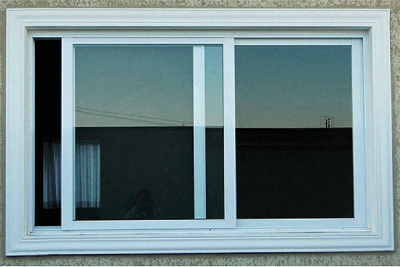 Mẫu cửa sổ nhôm kính đẹp mở trượt với hai cánh cửa song song, kết hợp bánh xe ở dưới